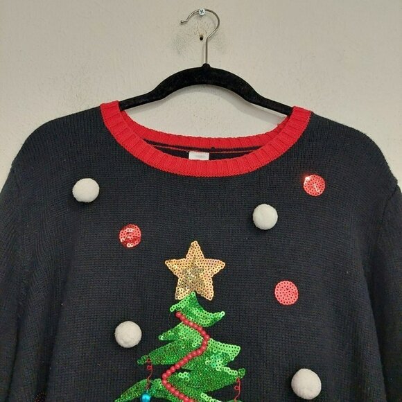 Holiday Time Ugly Christmas Sweater Christmas Tree  Black Red Women's Size XXL - Picture 3 of 8